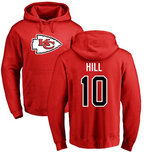 Men Kansas City Chiefs #10 Hill Tyreek Red Name and Number Logo Pullover Hoodie